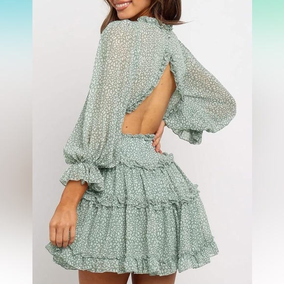 Deep-V Ruffle Floral Mini Dress - Picture 2 of 5